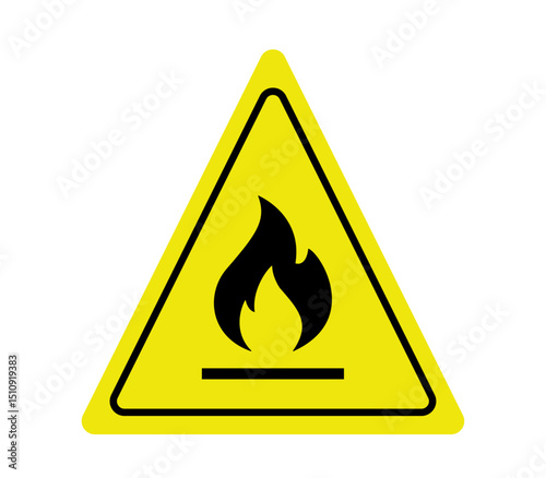 Fire warning sign on white. Fire warning sign in yellow triangle. Flammable, inflammable substances icon. Vector