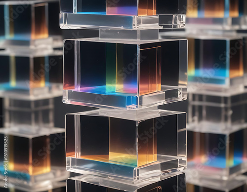 Tiered Acrylic Blocks with Prism Light Reflections