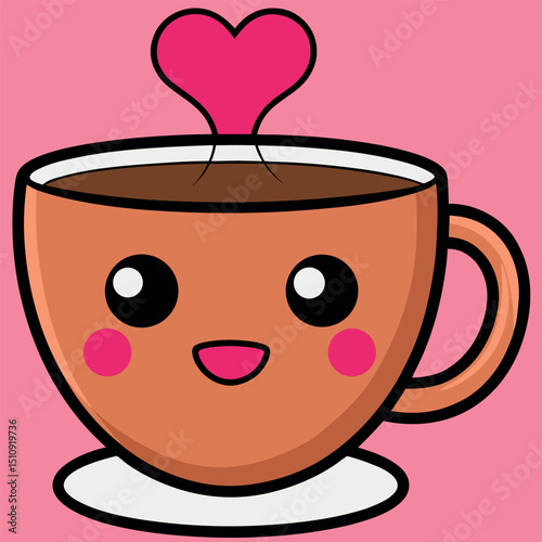 Cute Coffee Cup Vector Illustration Heart Steam Design