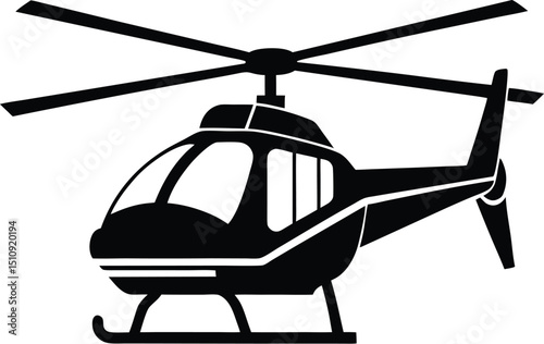 helicopter silhouette, landing gear, spinning rotor
