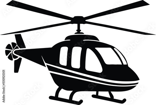 helicopter silhouette, landing gear, spinning rotor
