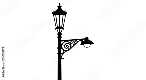 street lamp, lamp post, lantern, street light, lighting fixture, outdoor lighting, vintage style, silhouette, black and white, vector
