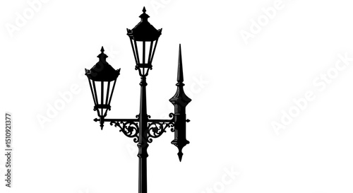 street lamp, lamp post, lantern, street light, lighting fixture, outdoor lighting, vintage style, silhouette, black and white, vector
