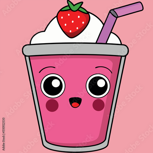 Cute Strawberry Smoothie Vector Illustration Cartoon Face