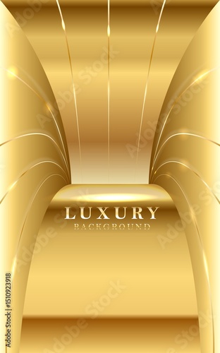 Gold light lines tunnel abstract background.