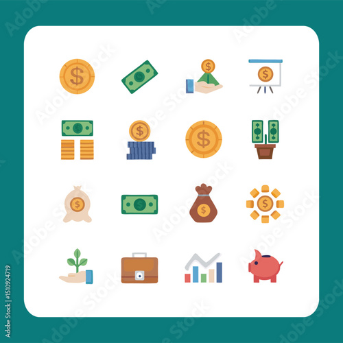 Finance and Money Icons Set – Investment, Growth, and Banking Symbols