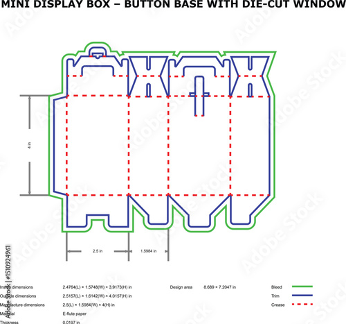 Mini display box button base die cut window template line art