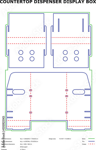 Countertop dispenser display box packaging design template line art