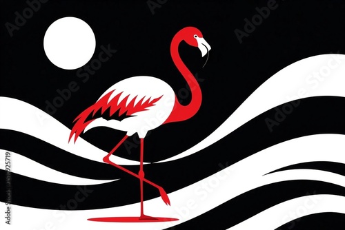 A majestic flamingo wades serenely under the moonlit sky a serene scene reflecting tropical nights