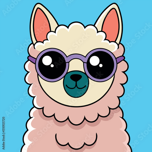 Cute Llama with Glasses Vector Illustration Cartoon Animal Art