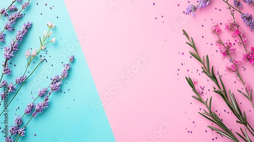 Pastel flowers on colorful background
