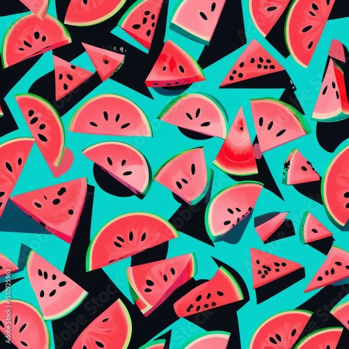 A refreshing summer vibe with vibrant watermelon slices dancing on a turquoise dreamscape Graphic