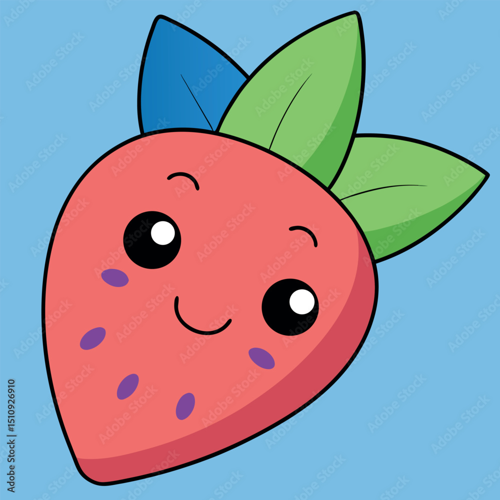 Fototapeta premium Cute Strawberry Vector Illustration Kawaii Style Fruit Design