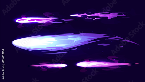 Glowing Purple and Blue Energy Fireball Effects on Dark Background