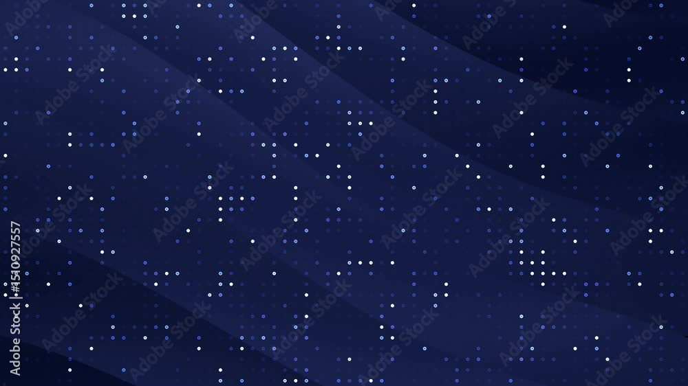 digital dark blue technology background, glowing blinking dot matrix and dynamic grid lines in motion, ideal for cybersecurity, data analytics, and high-tech interface design