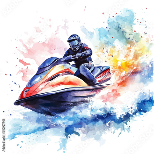 Jet Ski, watercolor clipart vector, high quality, isolated on a white background.