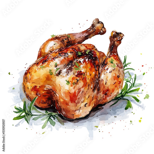 watercolor of Jerk Chicken, vector high quality, isolated on a white background.