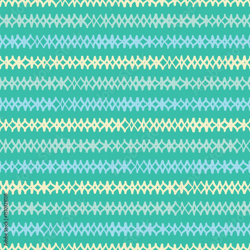 Hand drawn diamonds pattern background tile. Doodle argyle design vector seamless in yellow, blue and green.