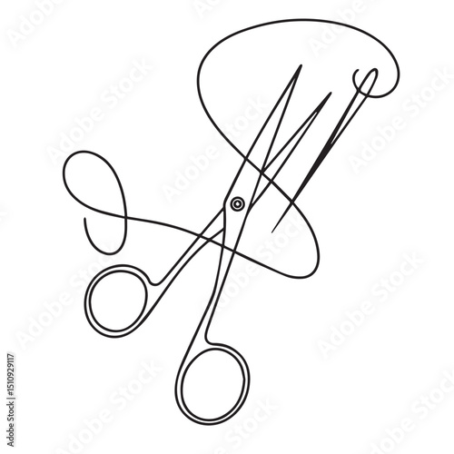 Isolated on white, a metal tools of needle and thread, needle and pins art