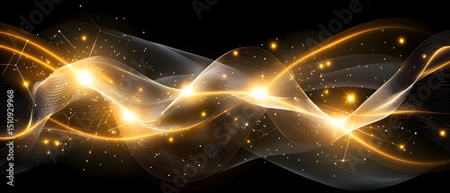 Abstract Glowing Gold Waves On Black Background
