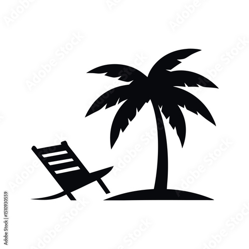 silhouette of a palm tree with chair