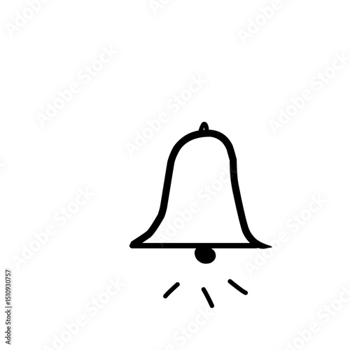 Simple hand-drawn black and white ringing bell icon with sound lines.