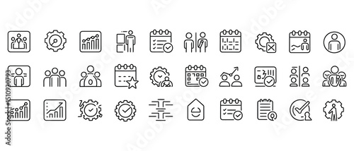 Set of business and management icons in line style vector illustration