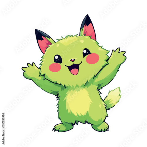 Cute Green Monster Illustration Sticker Design for Kids and Children Room Decoration
