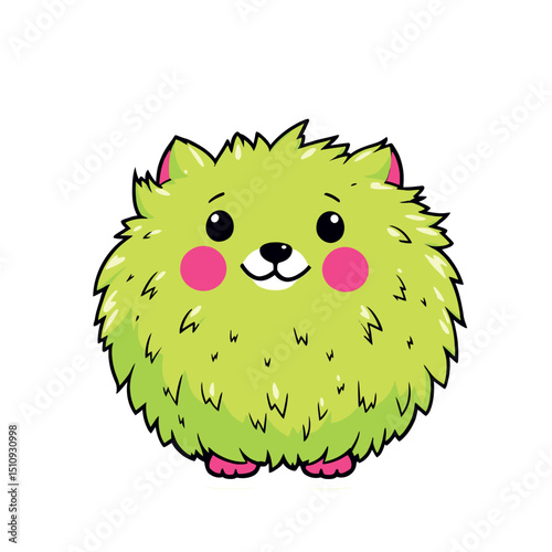 Cute Fluffy Ball Character with Big Eyes and Pink Cheeks Illustration Sticker