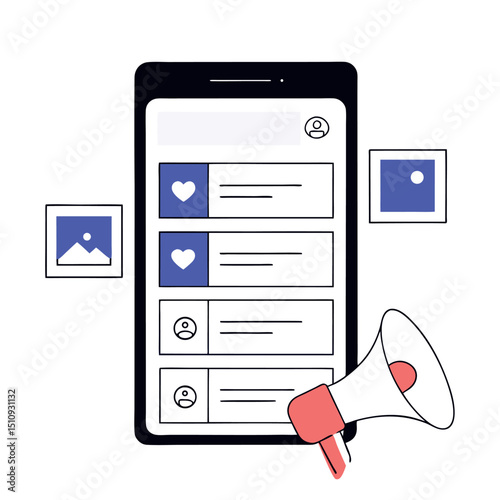 Smartphone Social Media Notifications Megaphone Vector Illustration