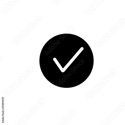 A white checkmark inside a black circle, signifying confirmation or correctness.	