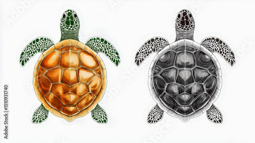 Coloring page with two cute turtle