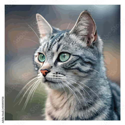 Portrait of a beautiful gray striped cat close up