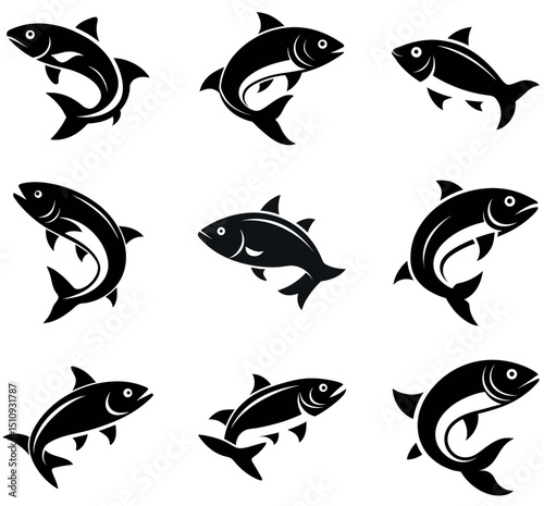 Simple Fish Silhouette Icon Set