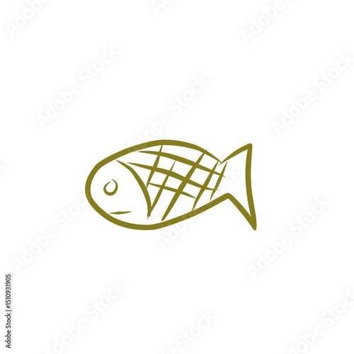 a simple, olive-green outline drawing of a fish.