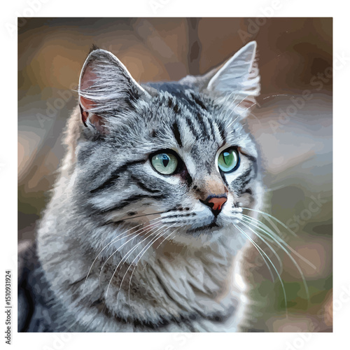 Portrait of a beautiful gray striped cat close up