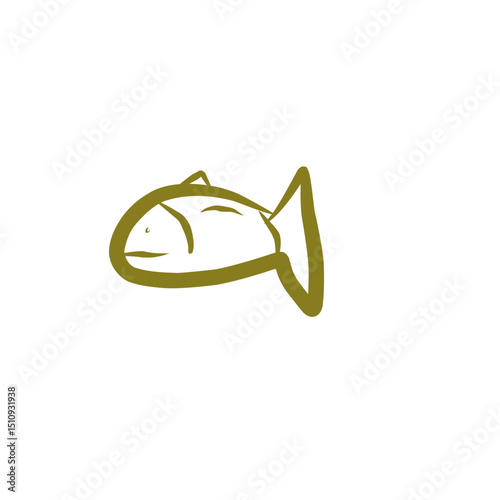 a simple, olive-green outline drawing of a fish.