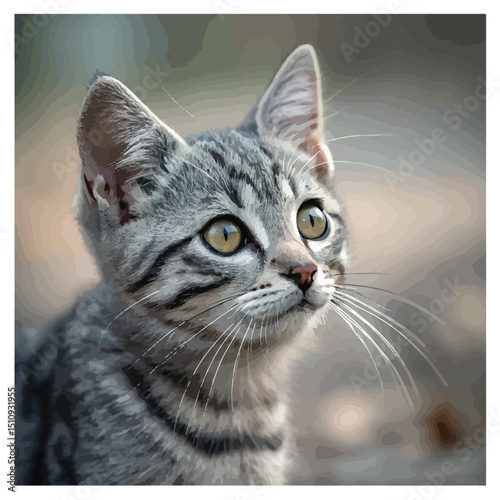 Portrait of a beautiful gray striped cat close up