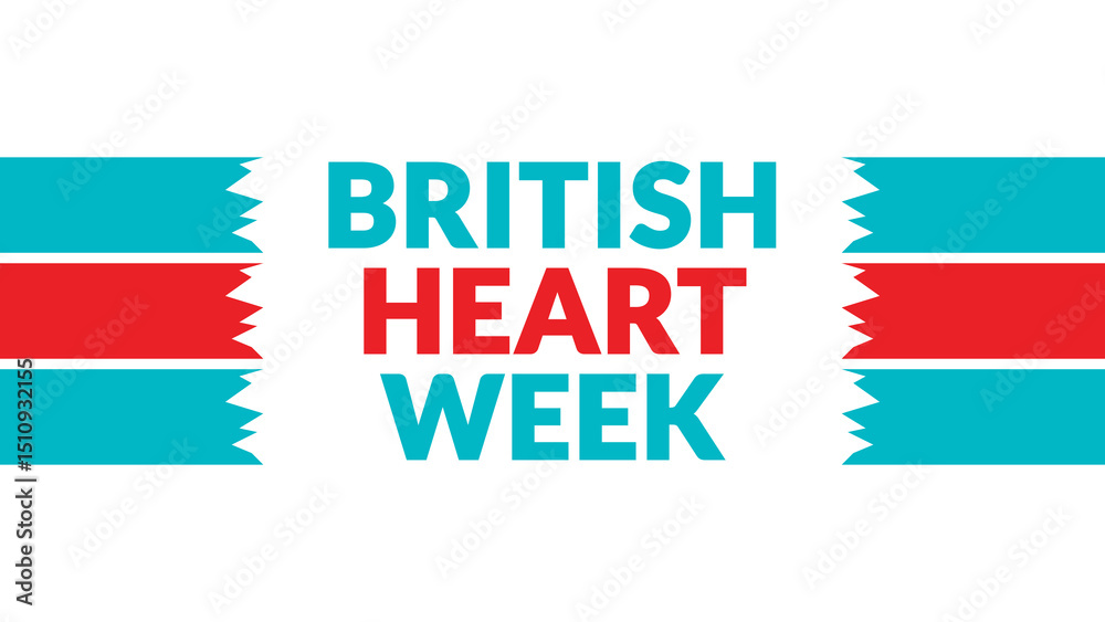 British Heart Week text with side lines on a White background. Which is observed every year in June to celebrate British Heart Week. British Heart Week text with side lines on a White background. Which is observed every year in June to celebrate British Heart Week.
