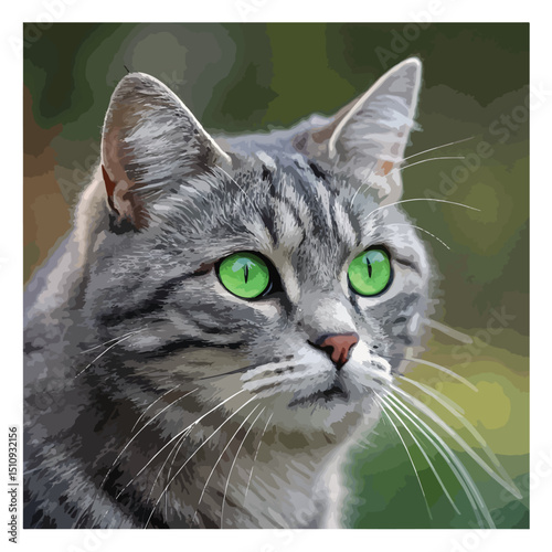 Portrait of a beautiful gray striped cat close up