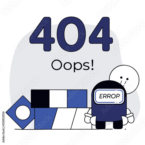 404 Error Page Illustration Abstract Shapes Robot Vector Design