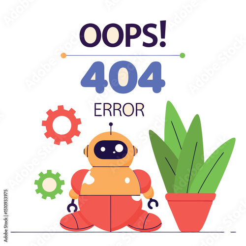 Cute Robot Error 404 Illustration Vector Graphic