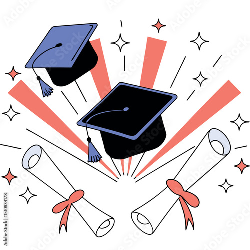 Graduation Vector Illustration Celebration Caps and Diplomas
