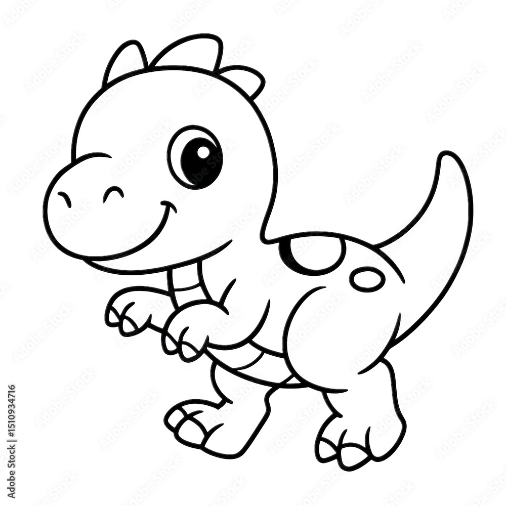 Fototapeta premium Playful Dino Delight: A cute cartoon dinosaur, full of cheerful energy, invites creative fun with its simple, inviting outline.