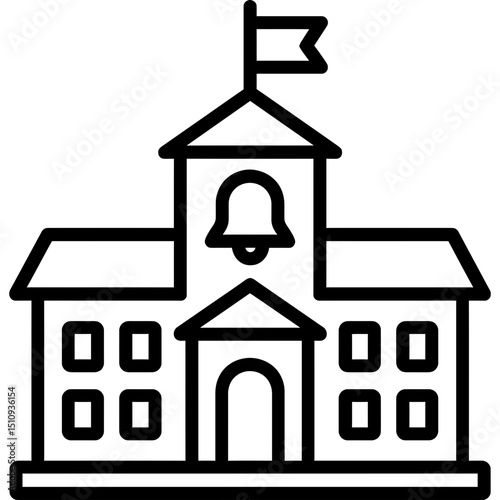 Minimalist school building icon with bell tower