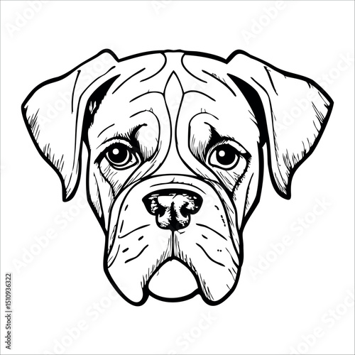 A detailed illustration of a large, muscular dog with a broad head and expressive eyes. The dog has a short coat and a distinctive wrinkled face, resembling a bulldog.