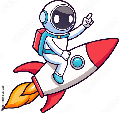 Futuristic cartoon astronaut rocket vector illustration with transparent background