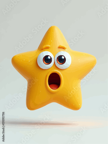  Cute yellow cartoon starfish with large eyes and open mouth expressing surprise against an off-white background [with copy space]