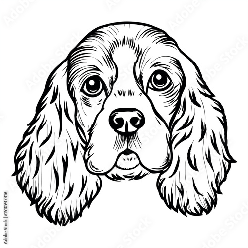 Illustration of a Cocker Spaniel dog with long ears and expressive eyes. The dog has a friendly expression and a fluffy coat, showcasing its distinctive features.