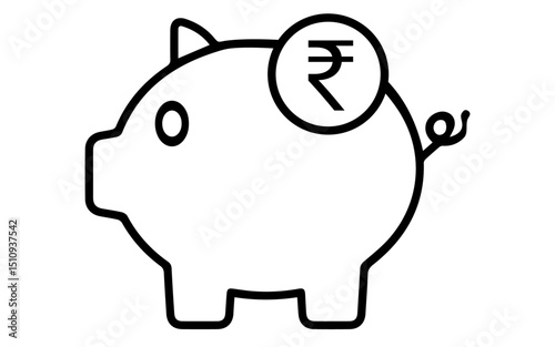 Piggy bank icon with rupee sign, png image of piggy bank and rupee symbol, vector piggy bank icon illustration